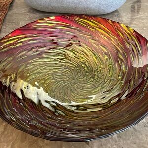 - Hand made swirl iridescent sliver gold glass glass round bowl silvering